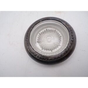 Antique Glass Condiment Dish Silver Plate Rim Ornate Design Tableware‎